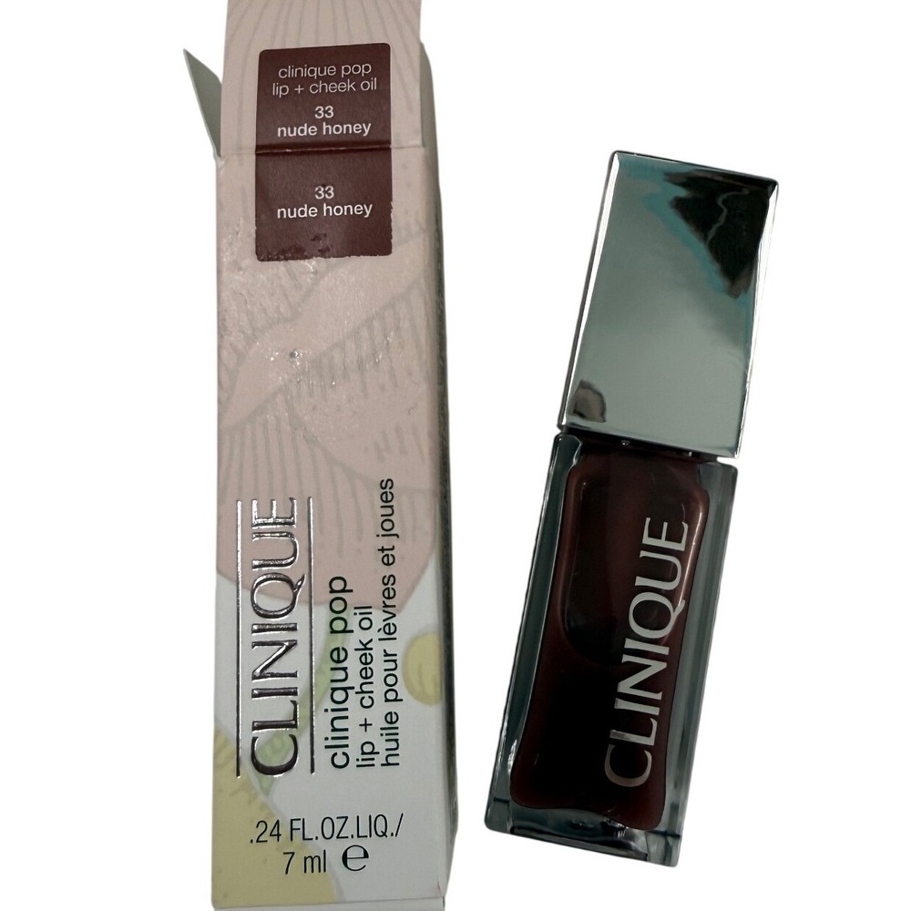 Clinique Pop Lip + Cheek Oil 33 Nude Honey Dewy Tinted Lip Gloss Blush 7ml NIB